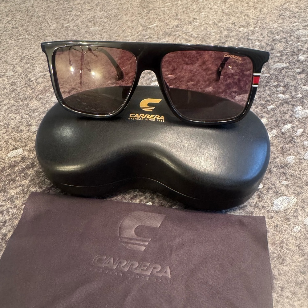Carrera Black Sunglasses with Brown Gradient Lenses and Red Accent
